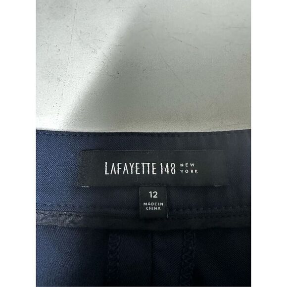 Lafayette 148 Sz 12 Straight Leg Dress Pants Navy Blue Side Zip Wool Blend *Note - Picture 6 of 16